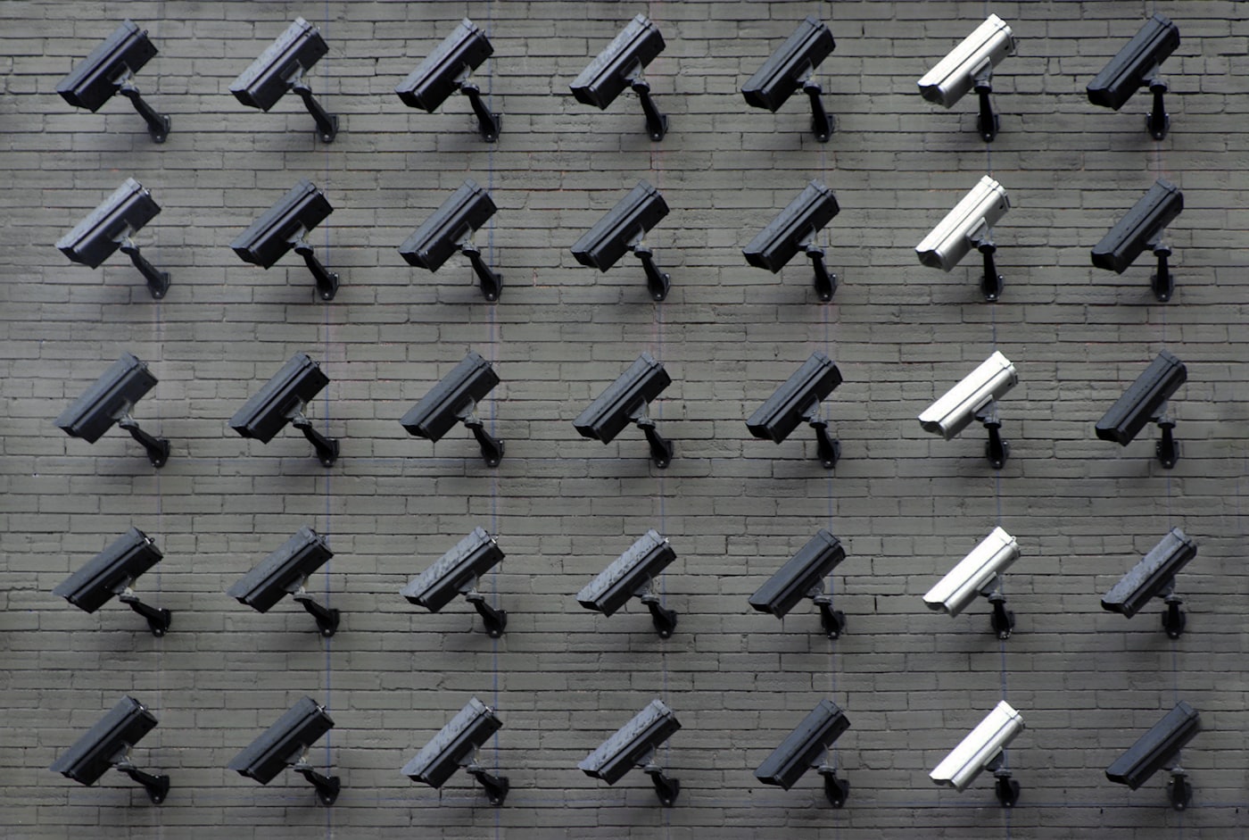 Security cameras mounted on a wall